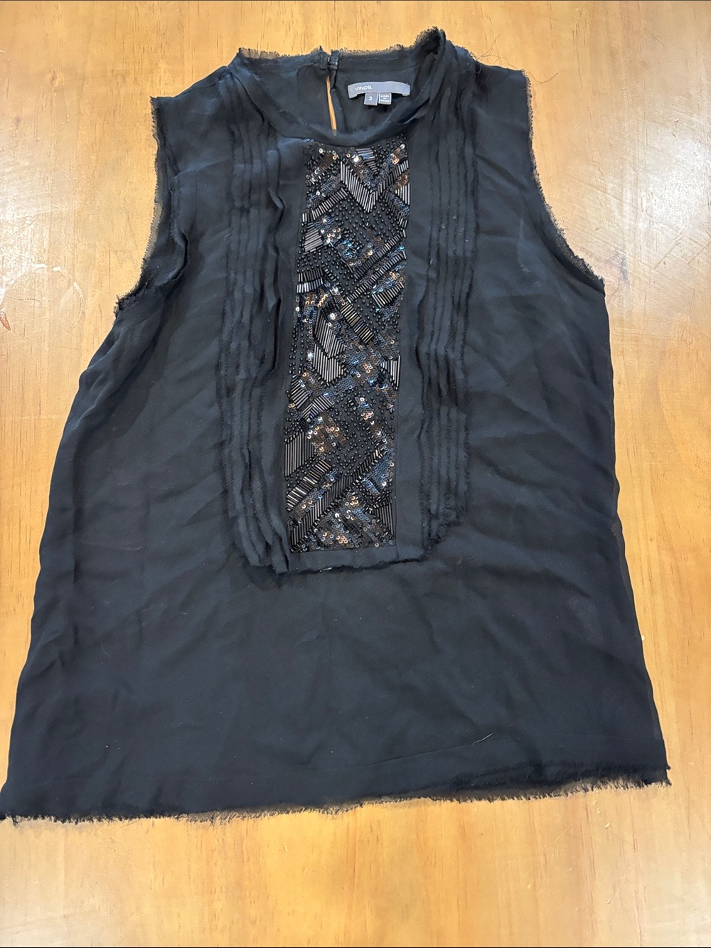 Vince Black Sleeveless Beaded Front Camisole